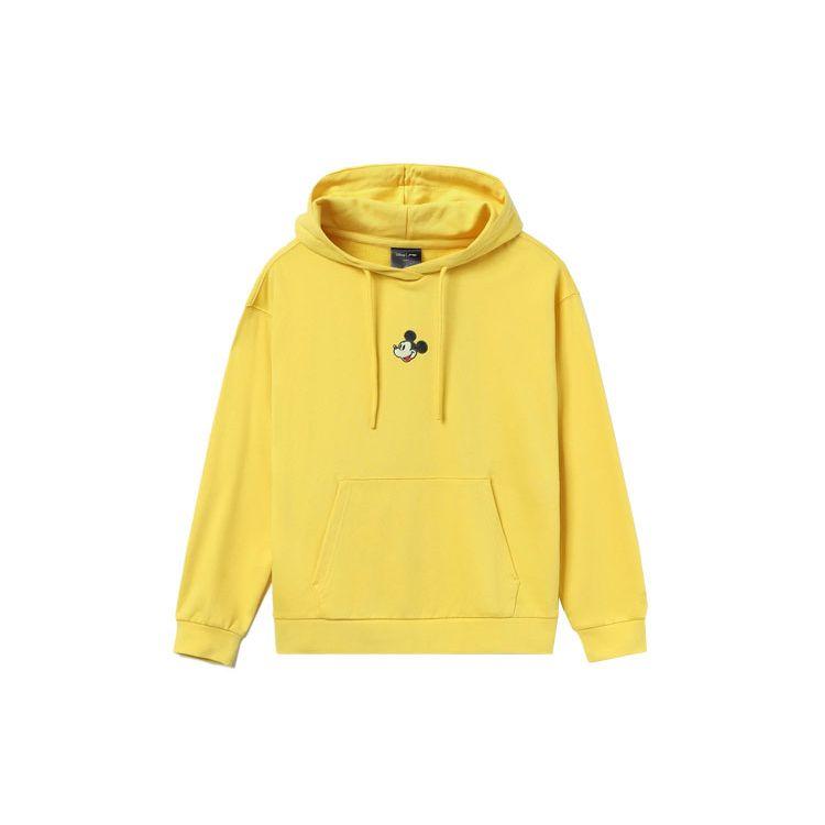 Li Ning X Disney Collaboration Sports Fashion Series Вышитая толстовка с капюшоном с изображением Микки Мауса Женские толстовки с капюшоном Молочно-конфетно-желтый AWDR326-2
