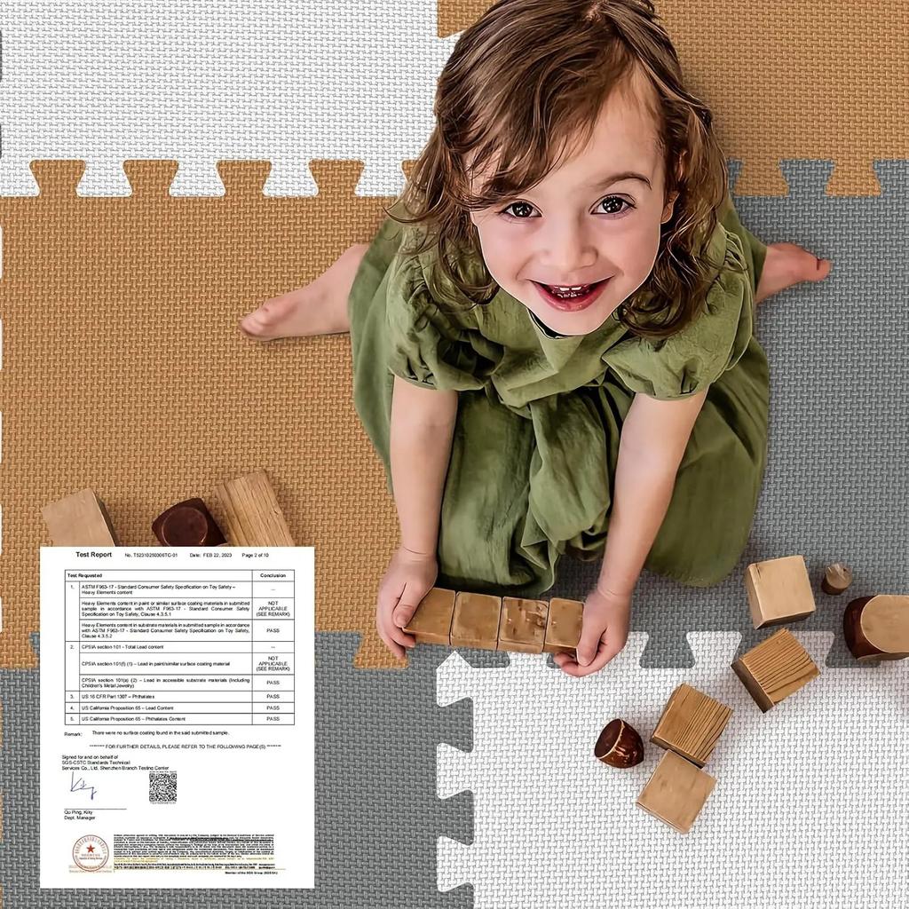 16 Tiles Baby Play Mat for Floor, EVA Foam Baby Floor Play Mat with 0.6 Inch Thick Interlocking Foam Tiles