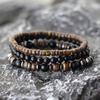 Simple Handmade Beaded Bracelet Set of 3 Coconut Shell Wood Black Frosted Beads Men Braclet Meditation Healing Retro Hand Jewel