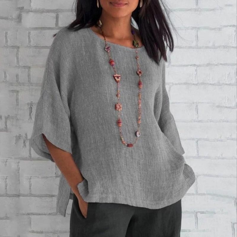 Summer Plus Size Shirt Women O-neck Tops Causal Loose Women Fashion Clothing Vintage Solid Flare Short Sleeve Blouse 22662