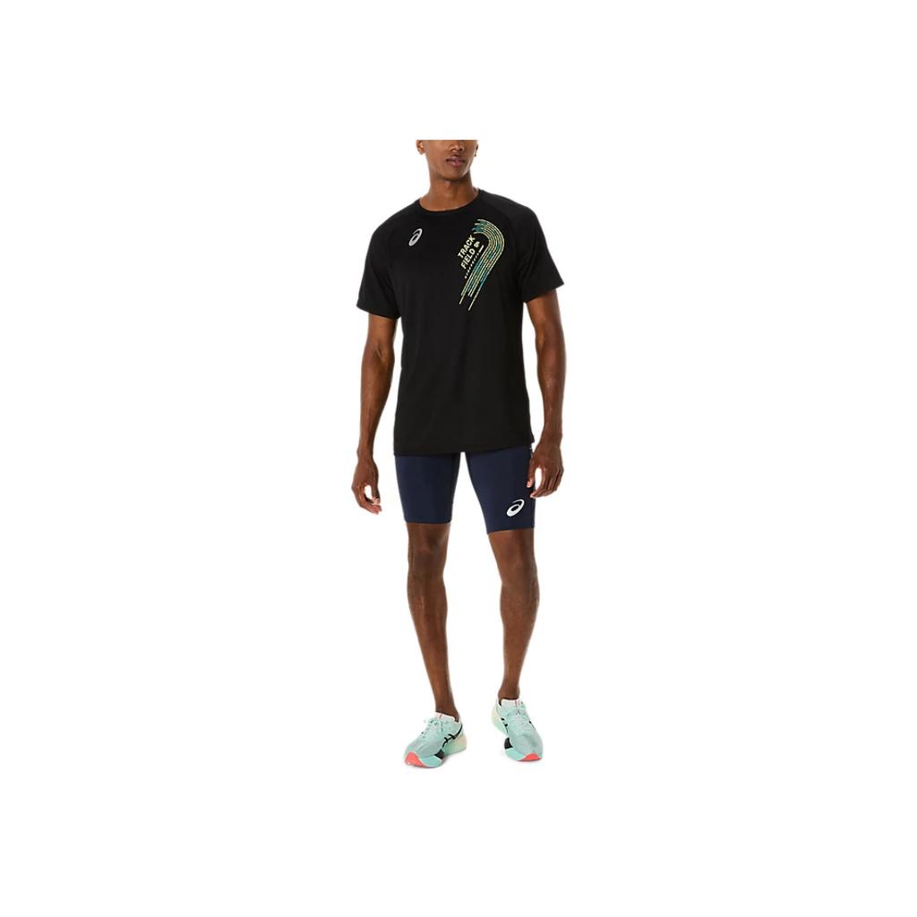 Asics Мужская футболка с коротким рукавом и логотипом, с круглым вырезом, топы, черная 2091A749-001