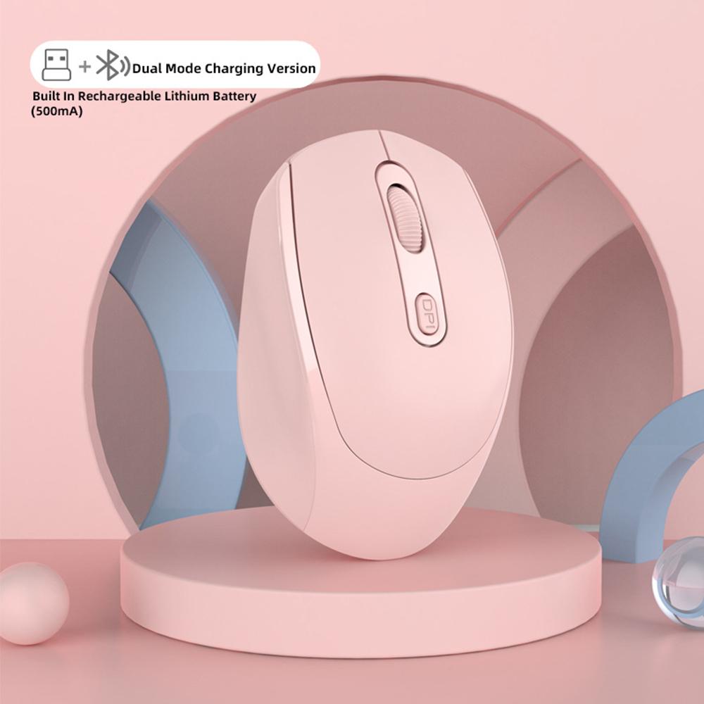 Rechargeable Wireless Mouse Dual Mode Bluetooth 5.1 Silent Pink Mice 2.4g Usb Wireless Gaming Mouse Gamer Accessories