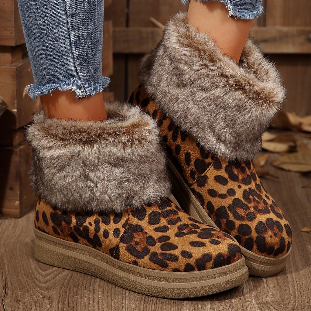 Fashion Shoes for Women Winter New Slip On Women Boots Round Toe Solid Flock Plush Warm Mid Heel Casual Snow Boots Women Botas De Mujer