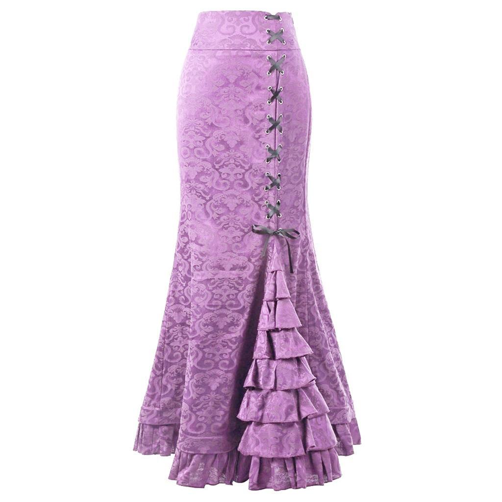 Gothic Halloween Long Skirt With Tapestry Fish Tail Design For Cosplay And Nightlife