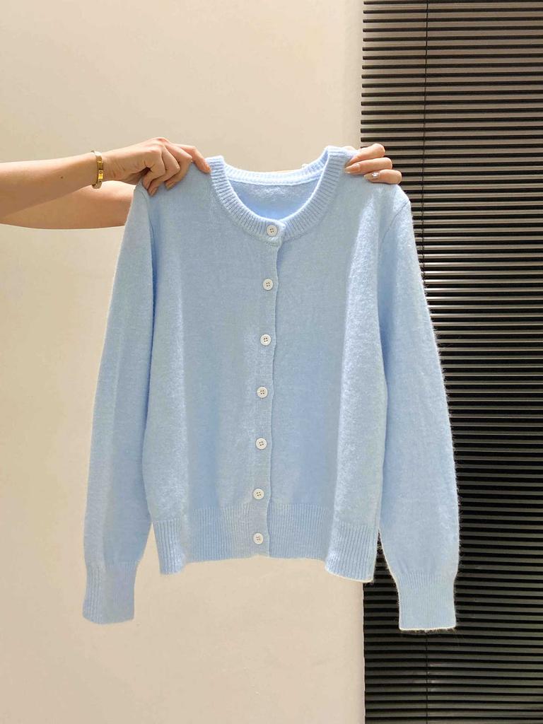 Лимонно-желтый омолаживающий однобортный кардиган-свитер женский осенне-зимний темпераментный мягкий восковой вязаный топ