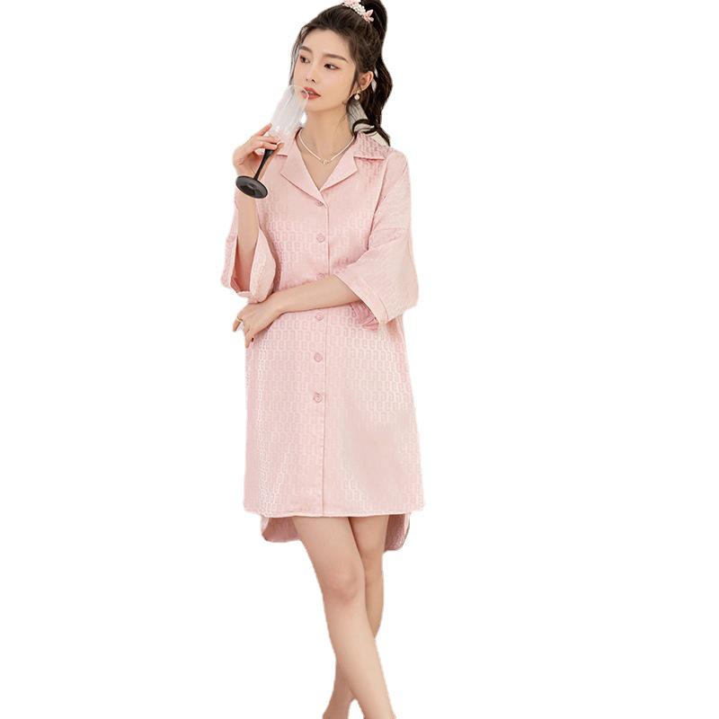 Ice Silk Jacquard Shirt Dress Nightdress: 2024 Spring/Autumn Collection