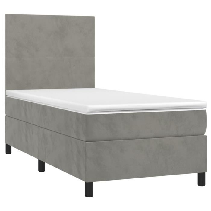 3142881 vidaXL Divan Bed and Mattress Light Grey 90x200 Cm Velvet