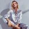 Mulberry Silk Pajamas Women Set Summer Autumn Spring Winter Long-sleeved Two-piece Set Silk Sleepwear Gray