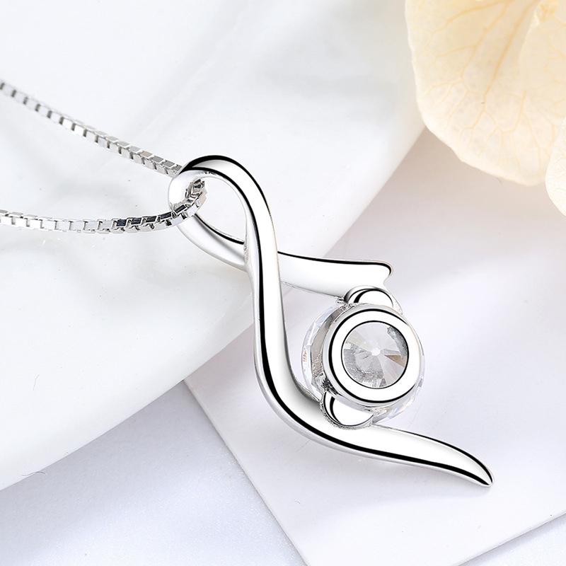 New Fashion 925 Silver Women Jewelry Delicate Ribbon Zircon Pendant Necklaces Musical Design Rhinestone Clavicle Chain