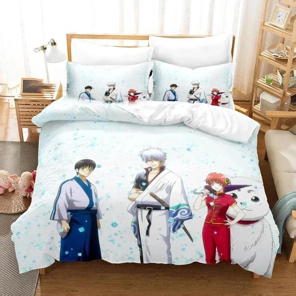 3D Постельное белье Gintama Аниме Гинтоки Саката Постельное белье с принтом с наволочкой Пододеяльник Мягкое Королевский размер Кинг-сайз Постельные принадлежности для дома
