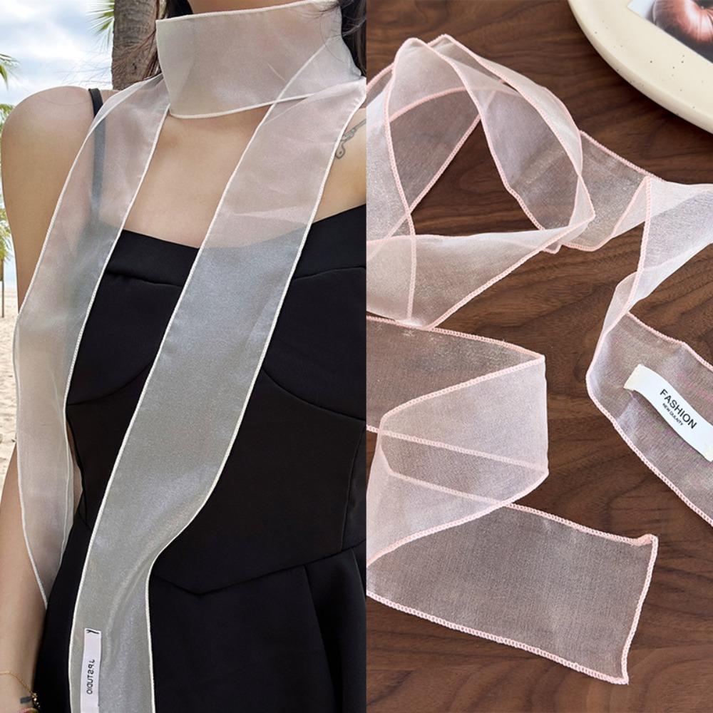 Y2K Silk Scarf Thin Organza Headscarf Decorative Long Skinny Scarf Beach