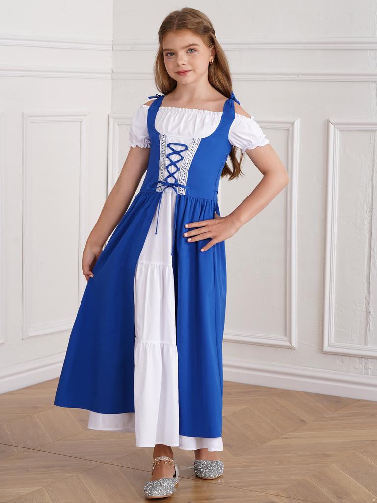 Костюм для девочек в стиле средневекового ренессанса, ролевая игра в ведьму, детское платье с высокой талией и оборками, маскарадный костюм на Хэллоуин