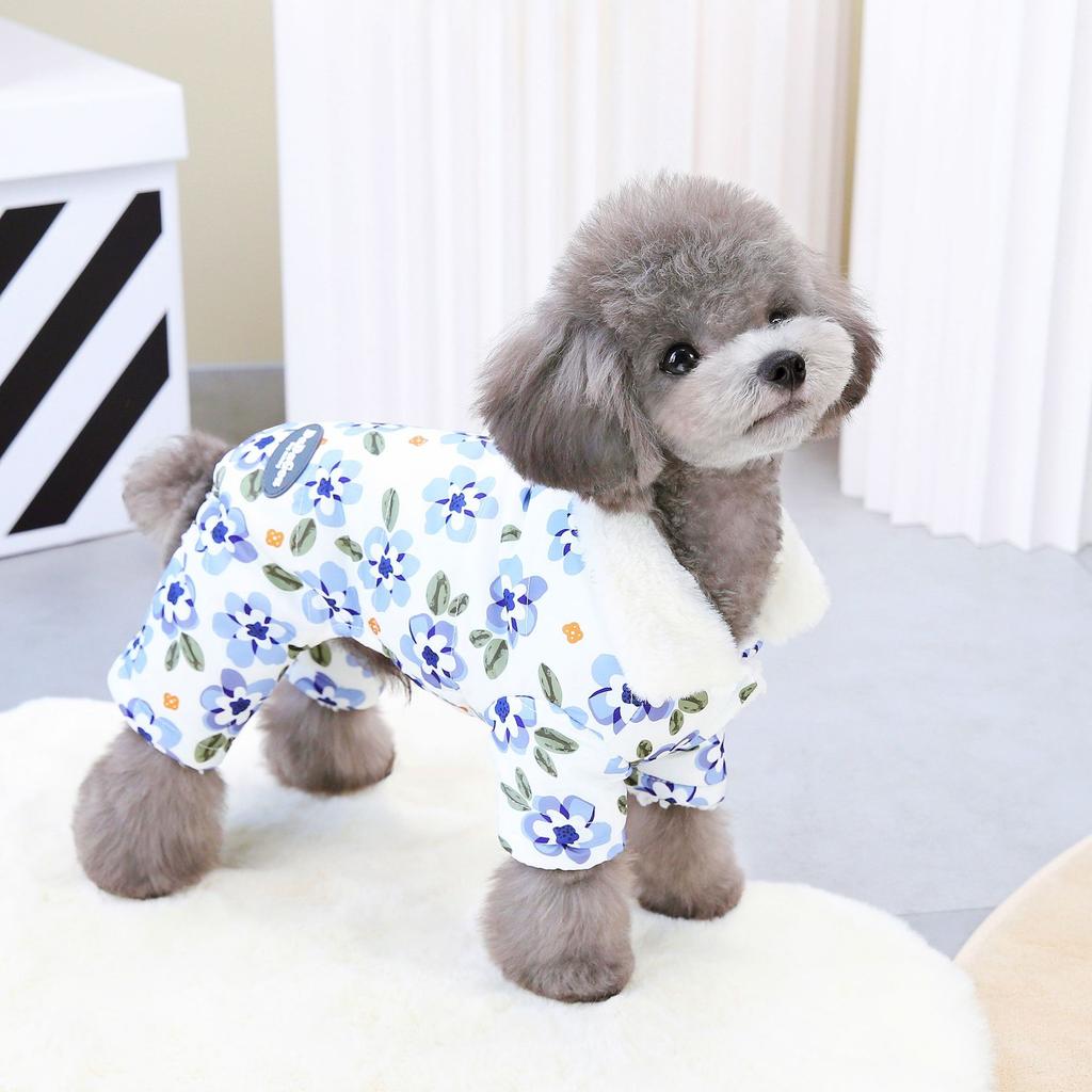 Winter Warm Dog Clothes Autumn and Winter Flower Pet Clothing Teddy Pet Clothes Four Legs Cotton Clothes Dog Outdoor Warm Apparel
