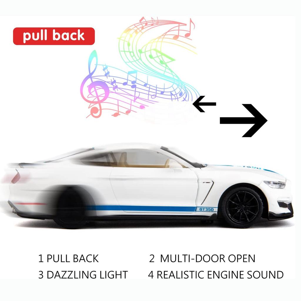 Масштаб 1/32 Shelby GT350, литая под давлением модель автомобиля, игрушечная машинка с откатным механизмом со звуком и светом для мальчиков и девочек, подарок