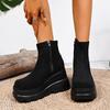 Suede Wedge Heel Ankle Boots Autumn Square Toe Chunky Platform Super High Heel Side Zip Boots Classic Solid Black Botas