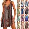 Women's Casual Sundress With Pockets Summer Boho Beach Dress  Printed Blouses For Women T-Shirts Dress V Neck Loose Tank Dresses