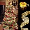 LED Christmas Tree Ribbon (L=3m,W=5cm) Gold String Lights, 30 LED Warm Light Decorative Bow for Christmas Decoration,Gift (No Batteries Included)