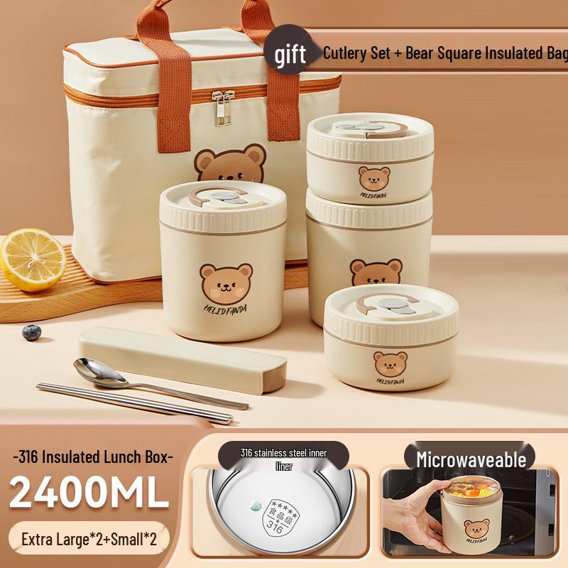 316 Stainless Steel Insulated Double-Layer Microwaveable Bento Lunch Box for Students and Office Workers