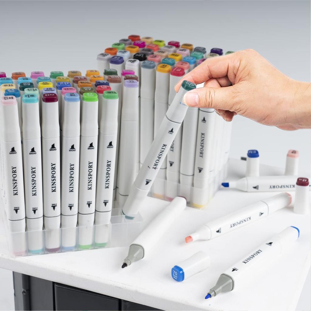 KINSPORY Alcohol Markers 160 Colors Dual Tip Permanent Art Markers for Artist Easy Storage with Aluminum Coloring Book Pen for Adults and Kids