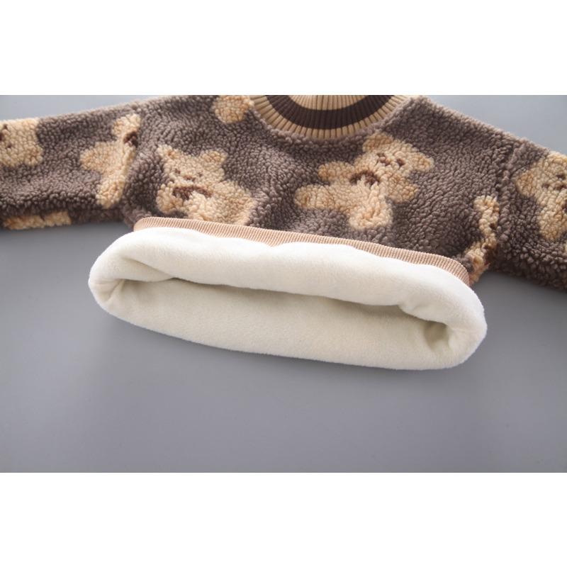 Зимний новый детский круглый вырез с принтом в виде медведя в стиле вестерн плюс толстый бархатный свитер из двух частей