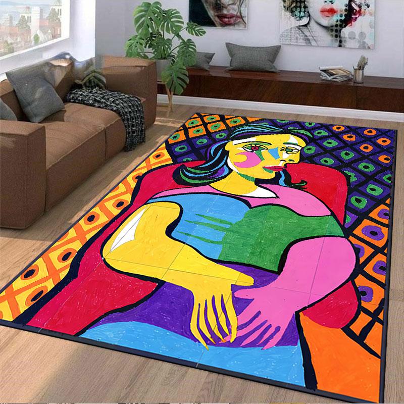 Colorful Abstract Portrait Rug suitable as a non-slip mat for the living room or bedroom sofa