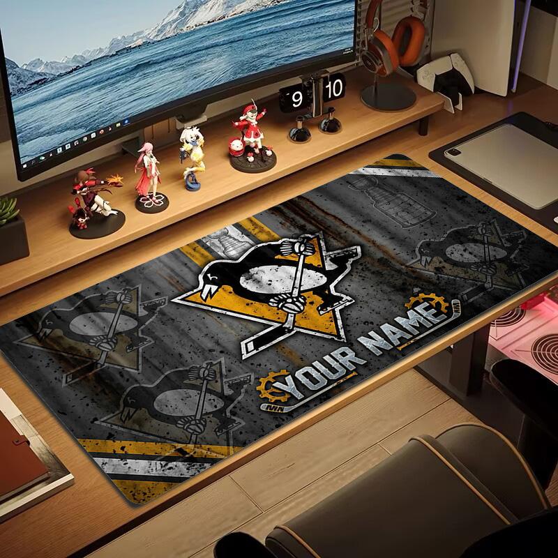 Custom Name Pittsburgh Penguins Print Cushion Non-slip Laptop Tablet Big Mousepad XXL Mat Mini PC Playmat With Lock edge