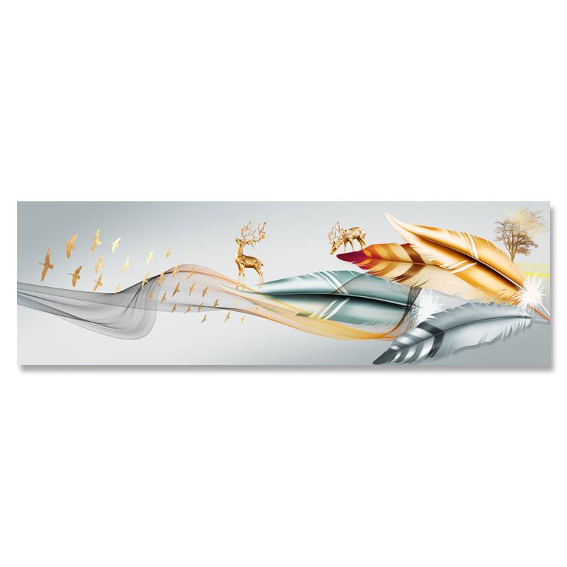 Новые китайские абстрактные золотые перья, холст, картина, золотой олень, линия дерева, ленты, постеры и принты, настенное искусство, декор для гостиной