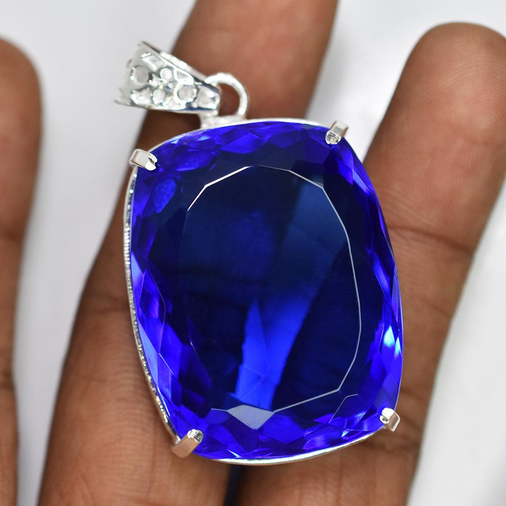 AAA++ CERTIFIED 141.7 Ct Sapphire 925 Sterling Silver Blue Gems Cushion Pendant MY-PD-126-NS