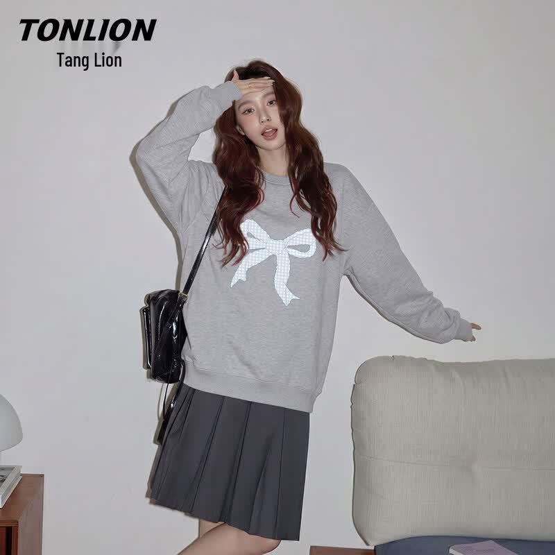 Женский корейский стиль свитшот-пуловер с бантом TonLion