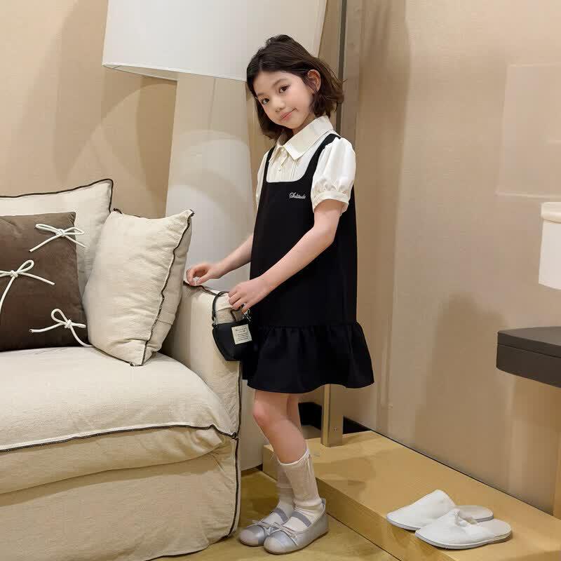 SEVEN BOBISKD2613 Girls' Korean Style Fake Two-Piece Summer Dress