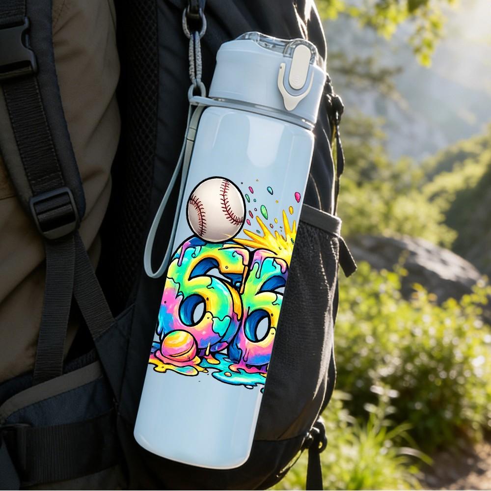 1PC 67 Vivid Splash Number Print 750ml Color Plastic Sports Water Bottle Leakproof Flip Straw Lid Suitable for Sports Office Home Use