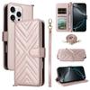 For iPhone 16 Pro Max Wallet Case with Shoulder/Wrist Strap Leather Phone Cover Stand