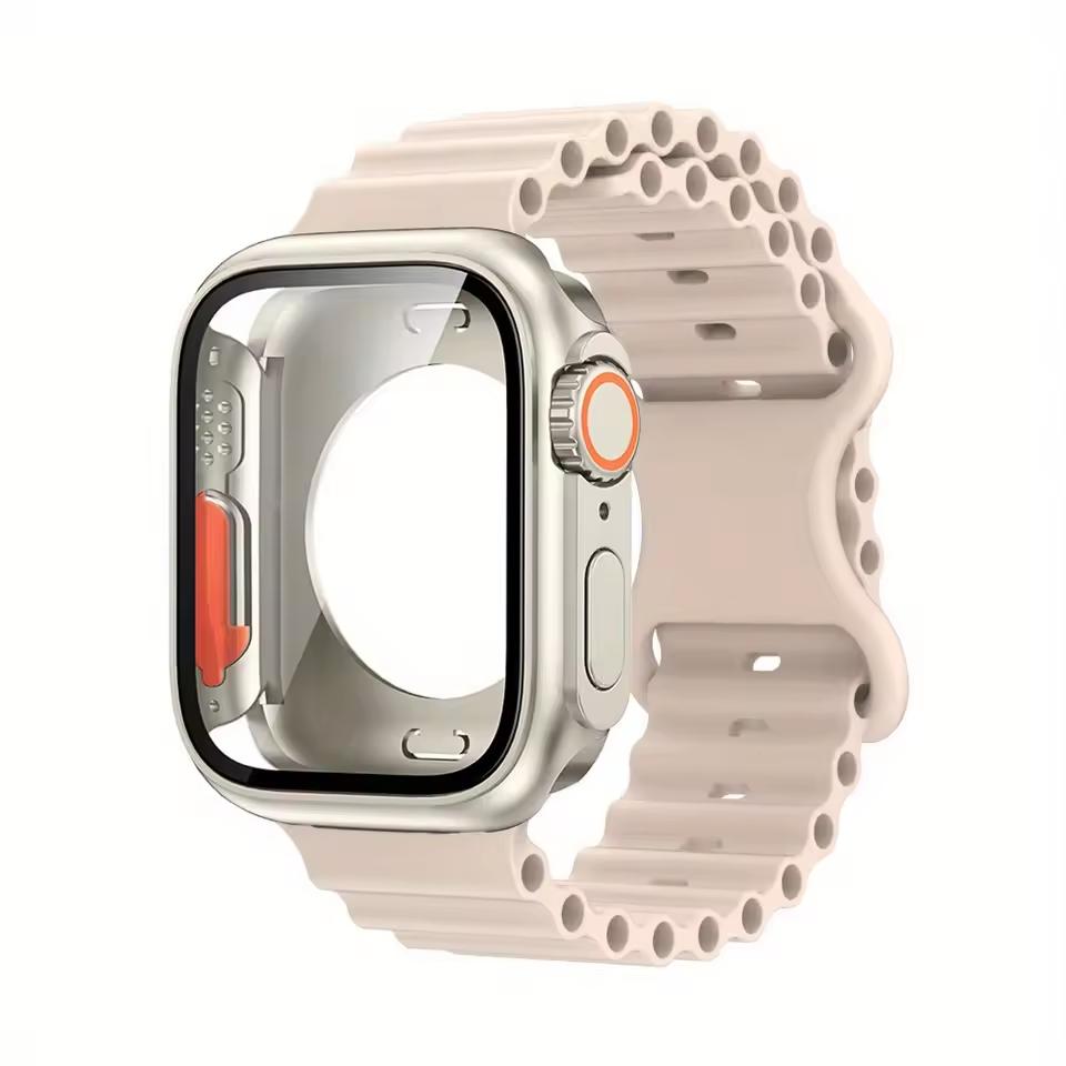 NEW Glass Case+Strap for Apple Watch Band 40 41 44 45 42 46mm Screen Protectors case for Apple IWatch Series 11 10 9 8 7 6 54