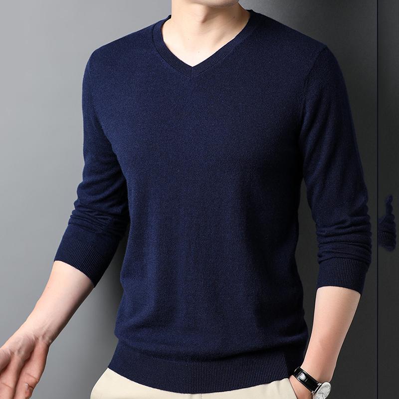 Весенне-осенний мужской шерстяной свитер с V-образным вырезом, пуловер с длинным рукавом, шерстяной вязаный низ, модный мужской повседневный шерстяной свитер, интерьер