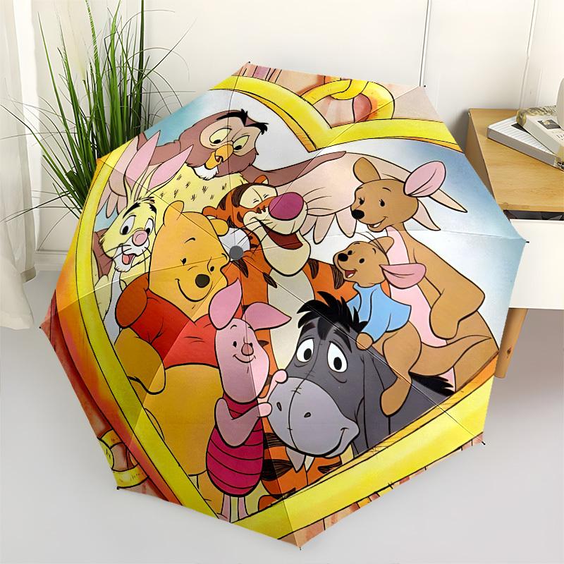 Winnie-the-Pooh Themed Automatic Opening and Closing Umbrella, Brightly Colored 8-rib Portable Umbrella, Suitable for Men and Women, A Perfect Gift fo