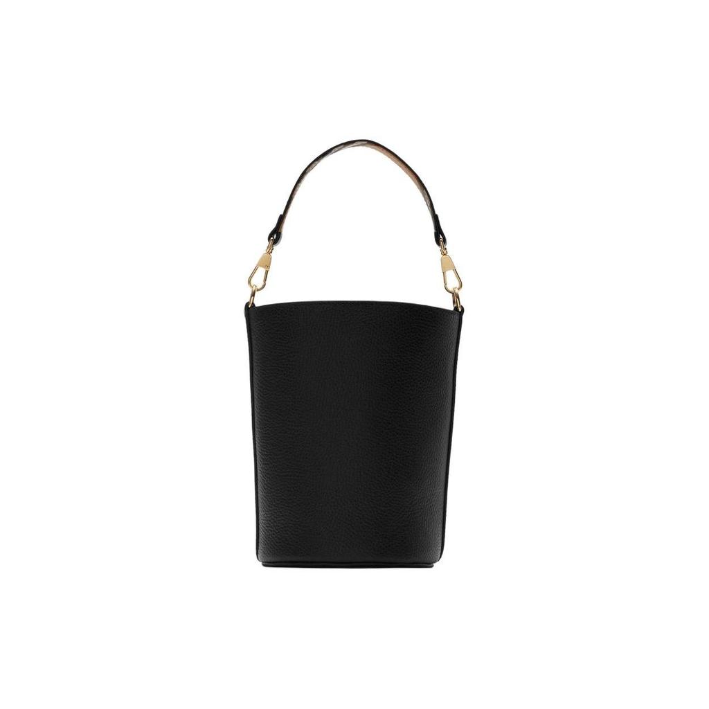 Burberry Detachable Adjustable Shoulder Strap Magnetic Closure Grain Calfskin Bucket Bag Women Handbags Black 80840351