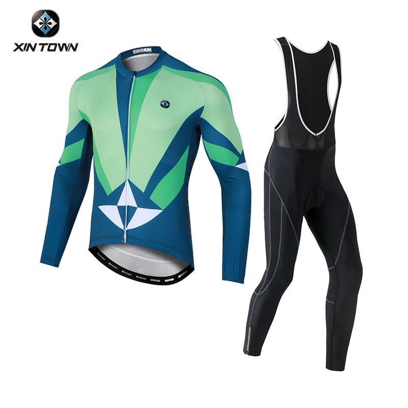 Womens Long Cycling Jersey Set Breathable Moisture Wicking Bike Clothing Road Riding