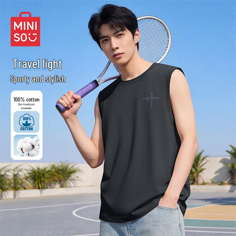 MINISO Мужская спортивная майка без рукавов из чистого хлопка