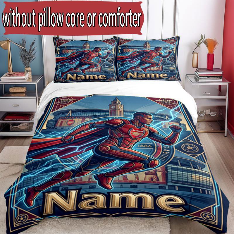 3pcs Duvet Cover Set (1*Duvet Cover + 2*Pillowcase, Without Core), Custom Name Arsenal F.C Pattern Bedding Set, Home Bedroom Decor Gift