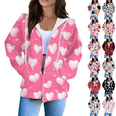 Женская мода повседневная куртка-кардиган с длинным рукавом и принтом ко Дню святого Валентина с карманом на молнии