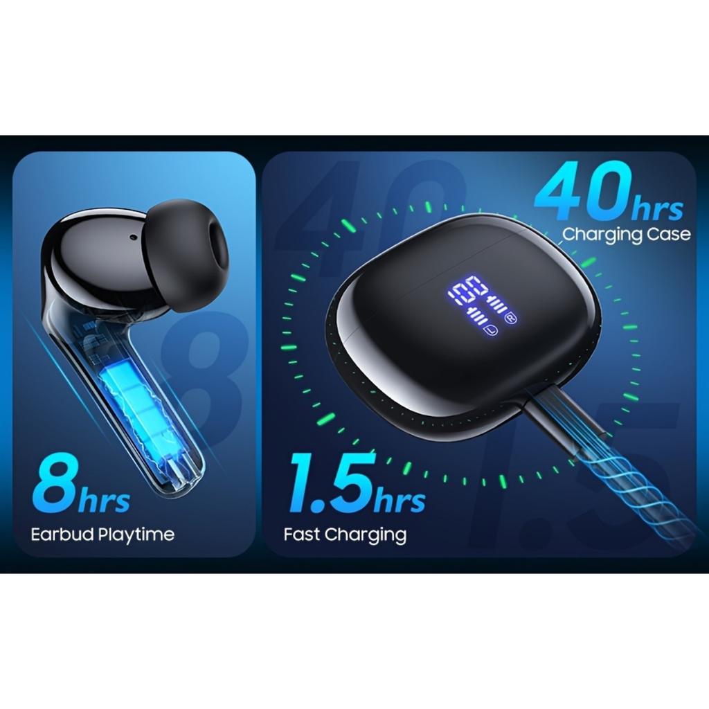 Беспроводные наушники с сенсорным управлением, встроенным микрофоном с шумоподавлением, зарядным чехлом Type-C, 15 часов воспроизведения, 2 часа быстрой зарядки