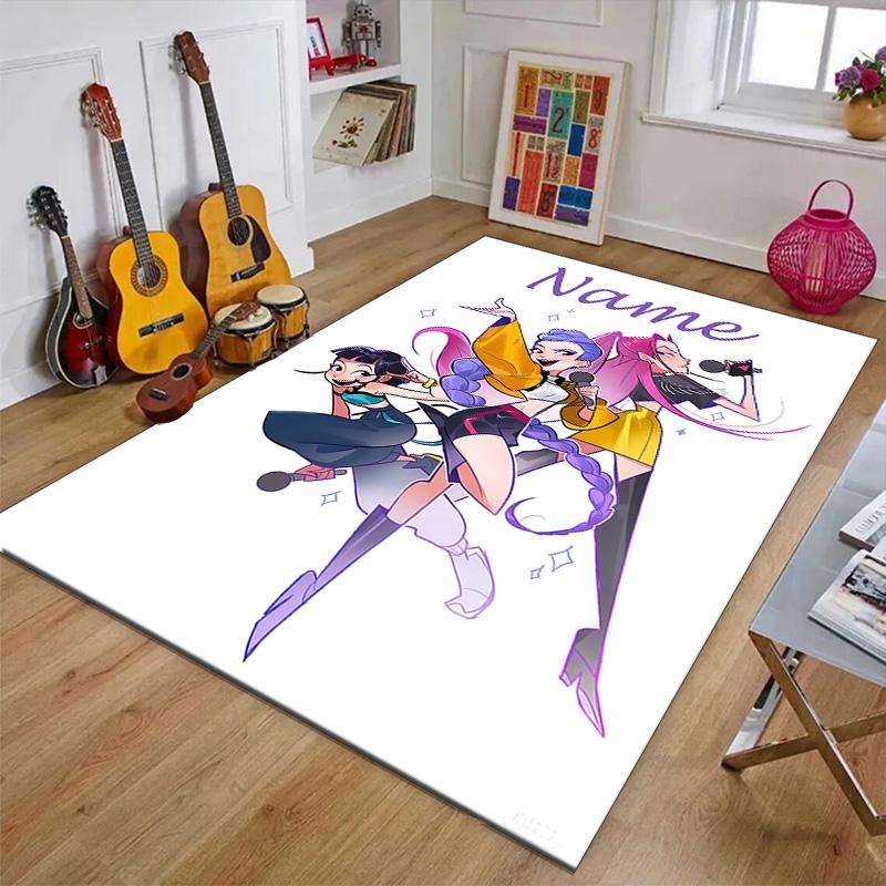 Custom KPop Demon Hunters Mat Personalized Name, Polyester Washable Indoor Entryway Rug, Gift for Christmas, Easter, Thanksgiving Day