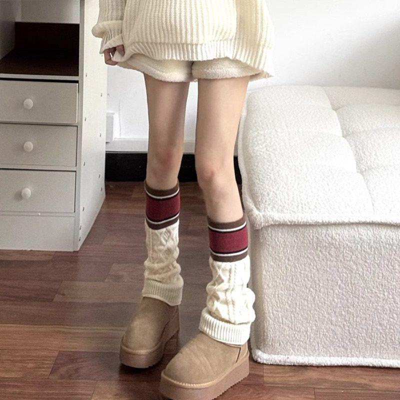 Зимние носки-гетры для снежных ботинок, женские термо-трикотажные леггинсы, форма JK, узор «косы», до середины икры, набивные носки, стиль Y2K