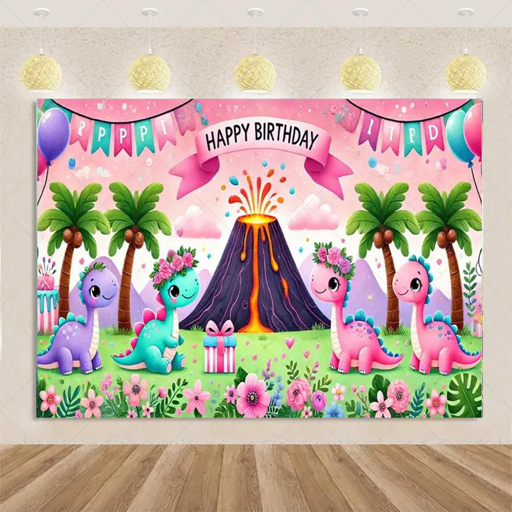 Cartoon Dinosaur Kid Birthday Party Decoration Jungle Animal Background Banner Jurassic World Woodland Backdrop For Baby Shower