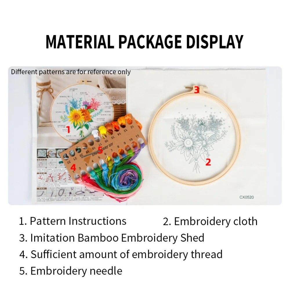 Creative Diy Hand Embroidered Transparent Gauze Floral Plant European Embroidery Material Package Beginner Embroidery Kit