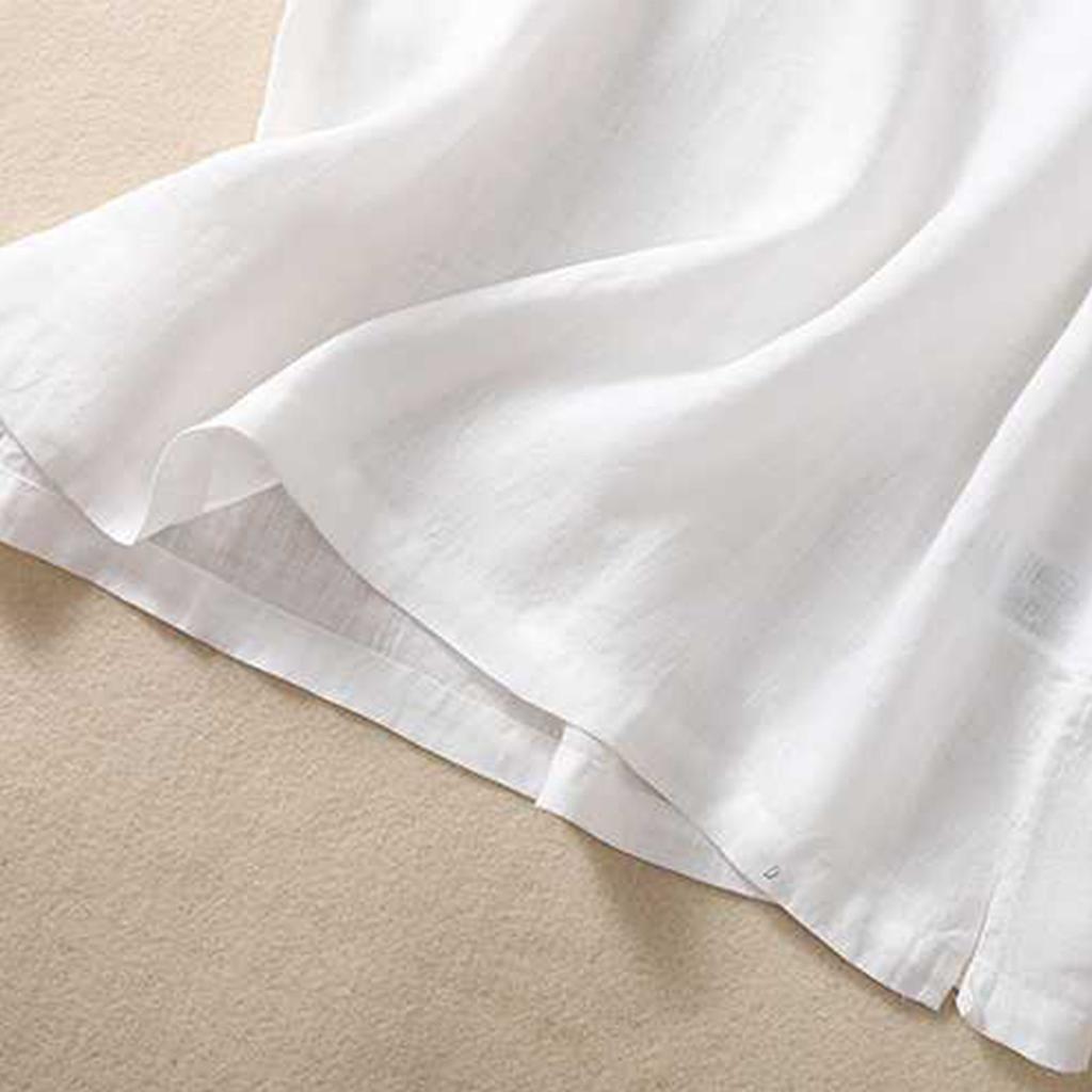 Женский топ-майка с V-образным вырезом и безрукавкой из хлопка и льна