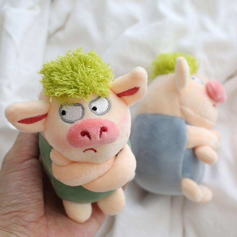 Adorable Animal Keychain Green Funny Hair Animals Pig Doll Toy Plush Pendant
