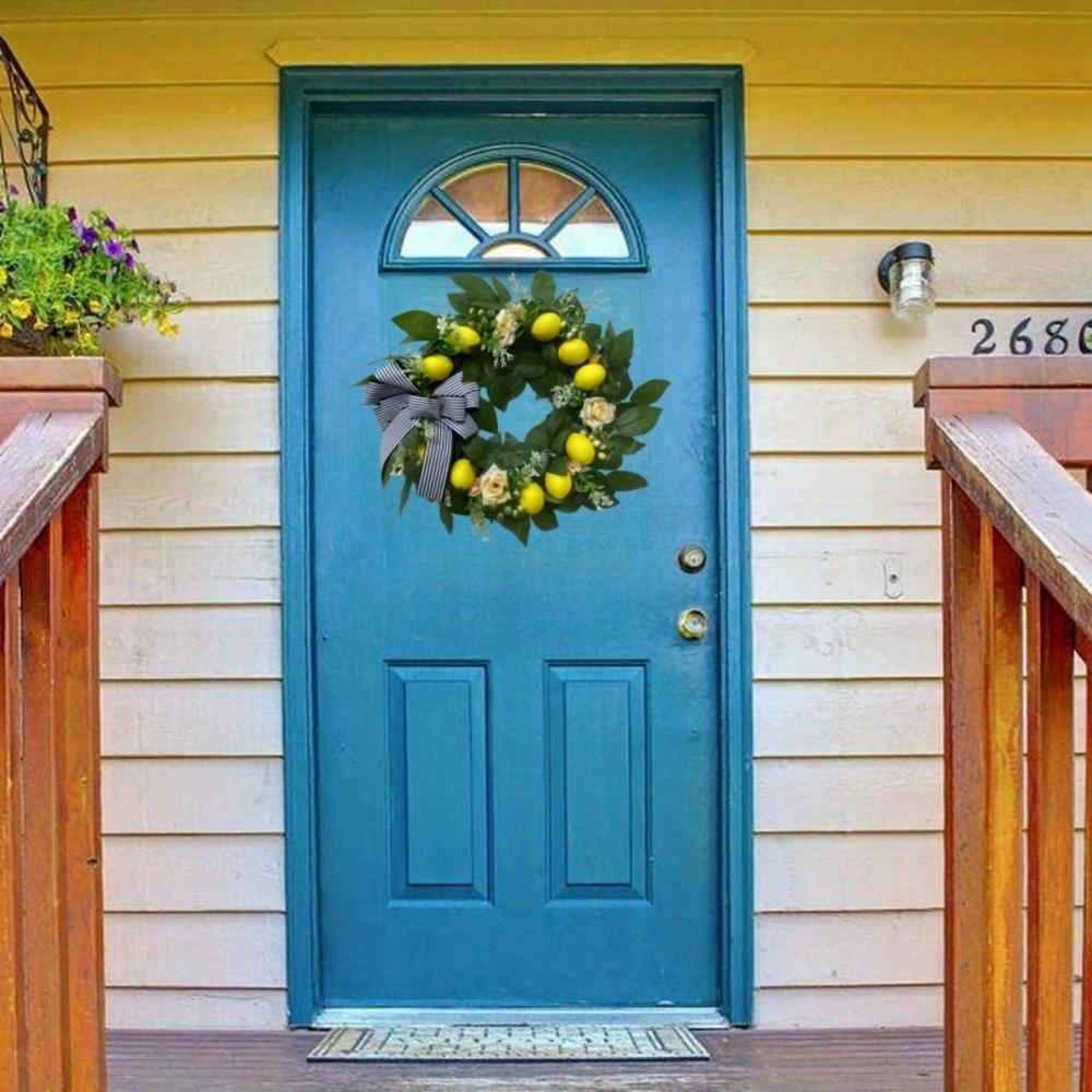 Front Door Peony Hydrangea Artificial Lemon Wreath Green Leaves Wreath with Berries Wreath Spring Summer Wreath for Wall Window Party Decor