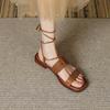 French 2025 Summer New Cross Strap Retro Low Heel Word Strap Open Toe Flat Roman Sandals Women