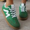 Модные весенне-осенние зеленые кроссовки на шнуровке, женские, модные, из искусственной замши, с круглым носком, спортивная обувь, женские, шитые, полосатые, обувь на плоской подошве, женские